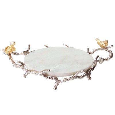 Bird on Branch Marbled Round Trays - 17"