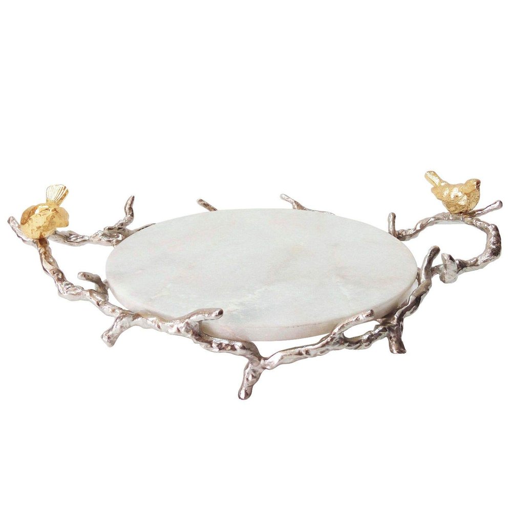 Bird on Branch Marbled Round Trays - 17"