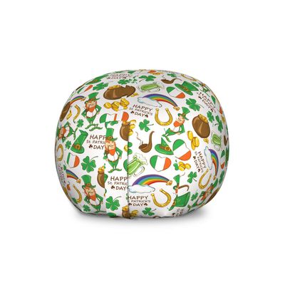 Ambesonne St. Patrick's Day Storage Toy Bag Chair, Irish Party Pattern Beer Leprechaun Flag Hearts Rainbow Gold Shamrock, Stuffed Animal Organizer Washable Bag, Large Size, Shamrock Green
