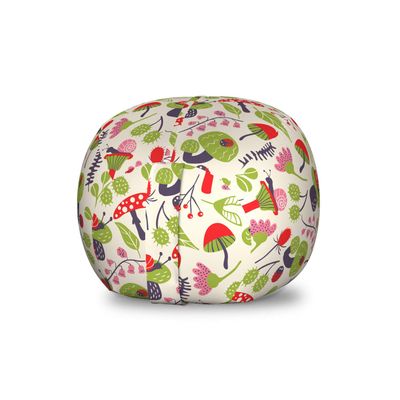 Ambesonne Mushroom Storage Toy Bag Chair, Forest Life Themed Pattern with Ladybird Snail Flower and Leaf Childish Characters, Stuffed Animal Organizer Washable Bag, Small Size, Cream Green