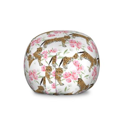 Ambesonne Jaguar Storage Toy Bag Chair, Retro Flowers and Jaguars Blossoming Corsage Botanical Illustration, Stuffed Animal Organizer Washable Bag, Large Size, Brown Pink