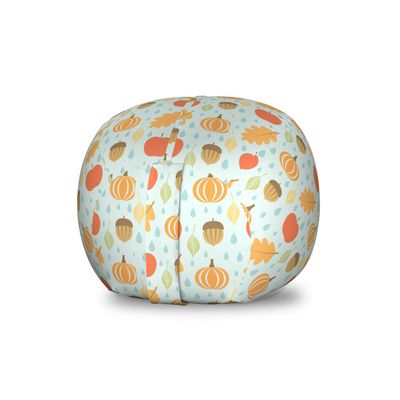 Ambesonne Acorn Storage Toy Bag Chair, Flat Art Inspired Doodle Acorns Leaves Pumpkin and Apples on Raindrop Shapes Pattern, Stuffed Animal Organizer Washable Bag, Small Size, Coral Mustard