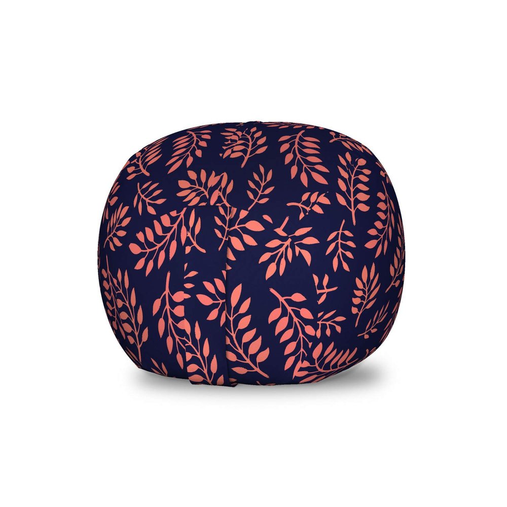 Ambesonne Coral and Navy Storage Toy Bag Chair, Continuous Pattern with Leafy Branches Abstract Bicolour Design, Stuffed Animal Organizer Washable Bag, Small Size, Blue Coral