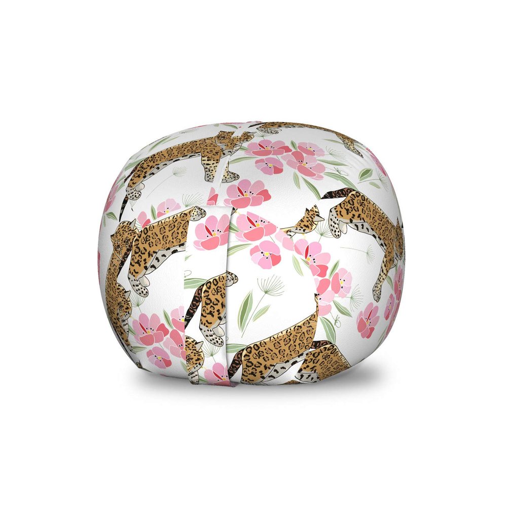 Ambesonne Jaguar Storage Toy Bag Chair, Retro Flowers and Jaguars Blossoming Corsage Botanical Illustration, Stuffed Animal Organizer Washable Bag, Small Size, Brown Pink