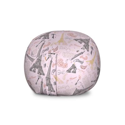 Ambesonne Paris Storage Toy Bag Chair, Eiffel Tower Sketch with Hand Lettering City Name Keys Quill Love Capital, Stuffed Animal Organizer Washable Bag, Large Size, Pastel Pink