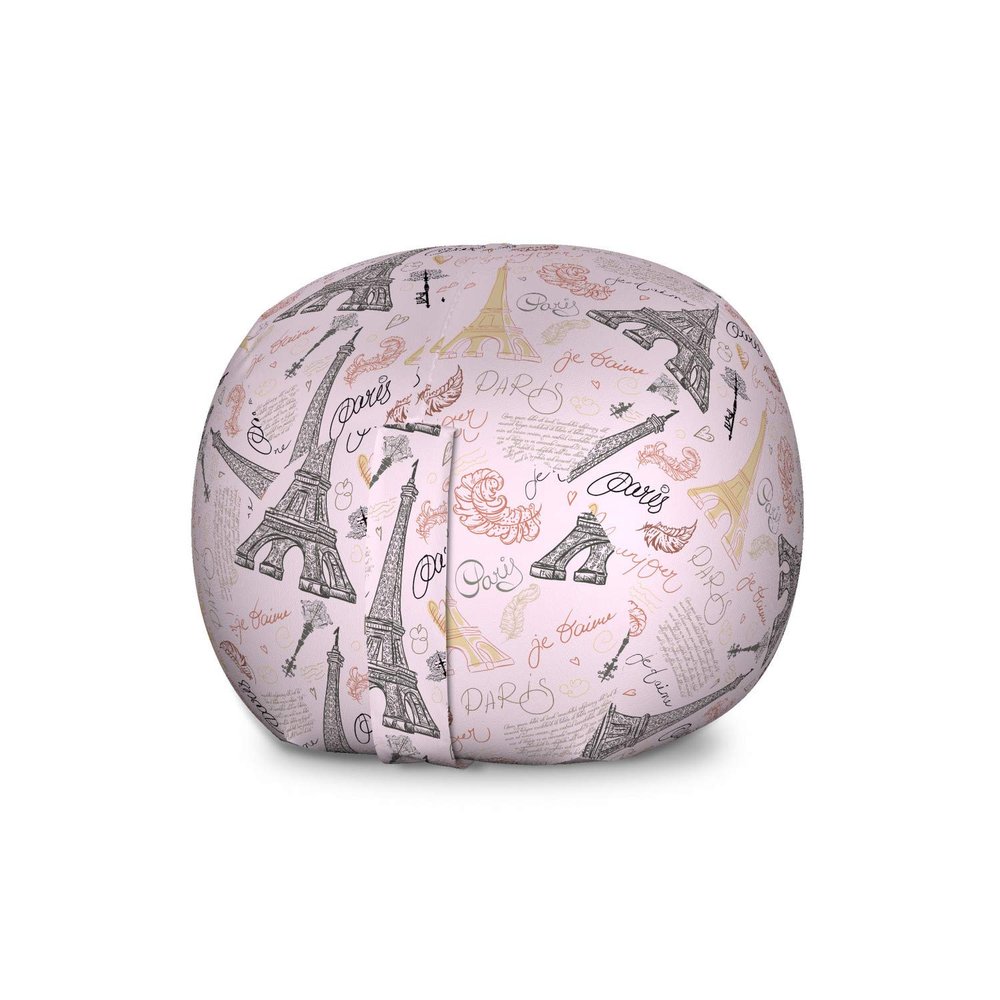 Ambesonne Paris Storage Toy Bag Chair, Eiffel Tower Sketch with Hand Lettering City Name Keys Quill Love Capital, Stuffed Animal Organizer Washable Bag, Large Size, Pastel Pink