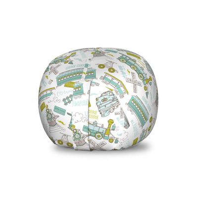 Ambesonne Steam Engine Storage Toy Bag Chair, Choo Choo Train Pattern and Number Signs Vintage Travel Theme Print, Stuffed Animal Organizer Washable Bag, Small Size, Apple Green Turquoise
