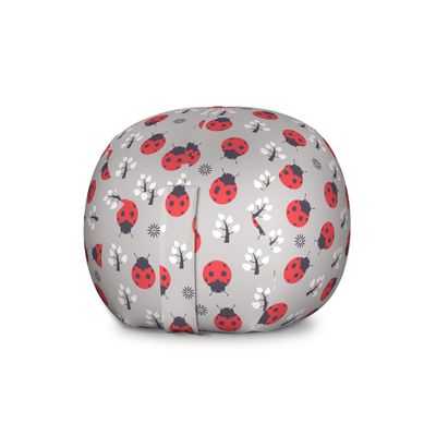 Ambesonne Ladybugs Storage Toy Bag Chair, Nature with Abstract Insects Trees and Flowers Pattern Cartoon, Stuffed Animal Organizer Washable Bag, Large Size, Coral Black