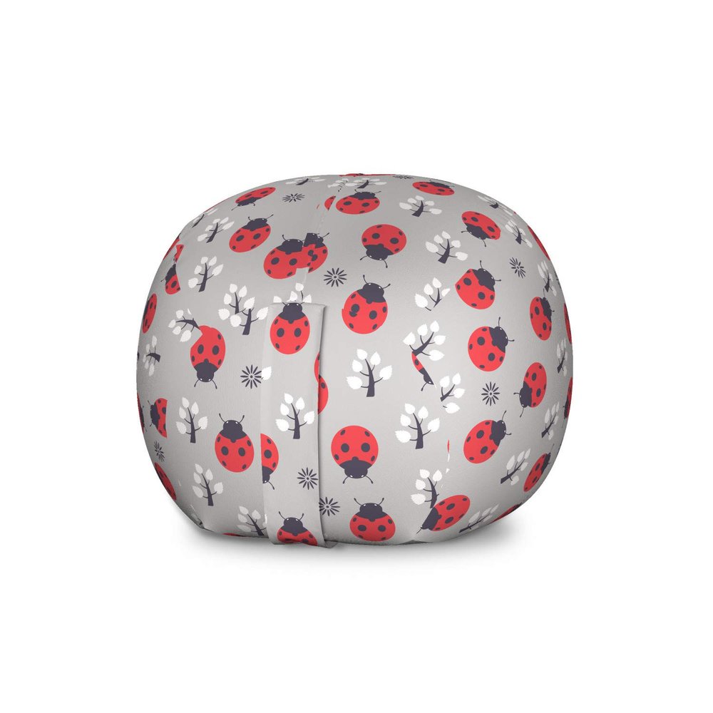 Ambesonne Ladybugs Storage Toy Bag Chair, Nature with Abstract Insects Trees and Flowers Pattern Cartoon, Stuffed Animal Organizer Washable Bag, Large Size, Coral Black