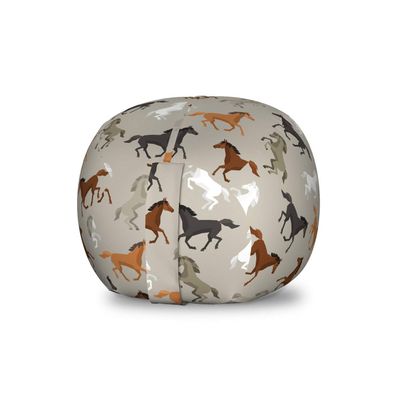 Ambesonne Horses Storage Toy Bag Chair, Abstract Stallions Simple Design Animals Galloping Curvet Illustration, Stuffed Animal Organizer Washable Bag, Small Size, Taupe Black