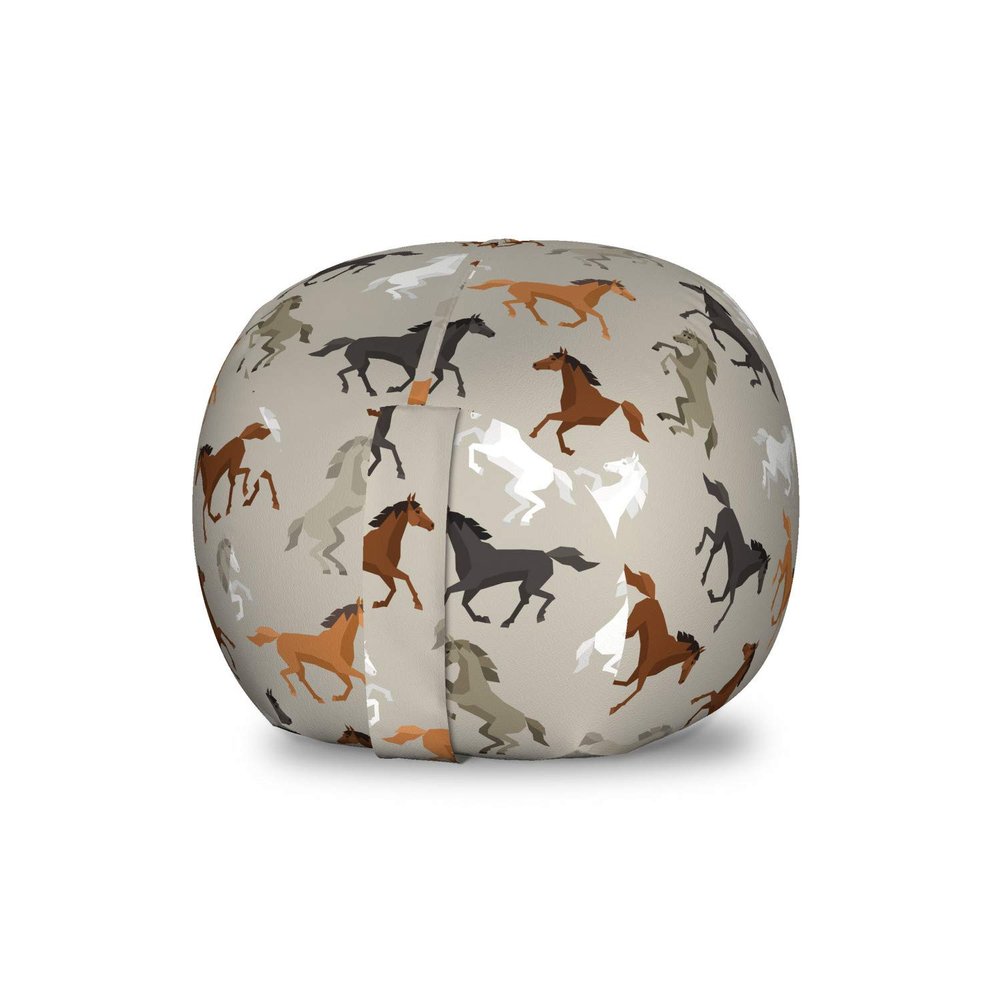 Ambesonne Horses Storage Toy Bag Chair, Abstract Stallions Simple Design Animals Galloping Curvet Illustration, Stuffed Animal Organizer Washable Bag, Small Size, Taupe Black