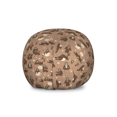 Ambesonne Funny Sloth Storage Toy Bag Chair, Whimsical Lazy Animal with Morning Coffee Poses Enjoy The Moment, Stuffed Animal Organizer Washable Bag, Large Size, Umber Beige Warm Taupe