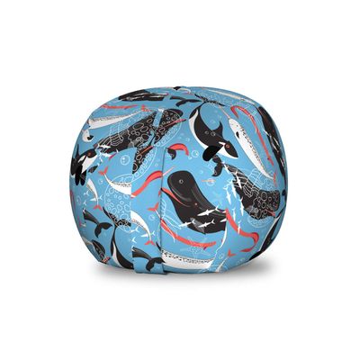 Ambesonne Narwhal Storage Toy Bag Chair, Arctic Giant Sea Mammals Orca White Whale Narwhal Sketch Ocean Fauna, Stuffed Animal Organizer Washable Bag, Small Size, Coral Black