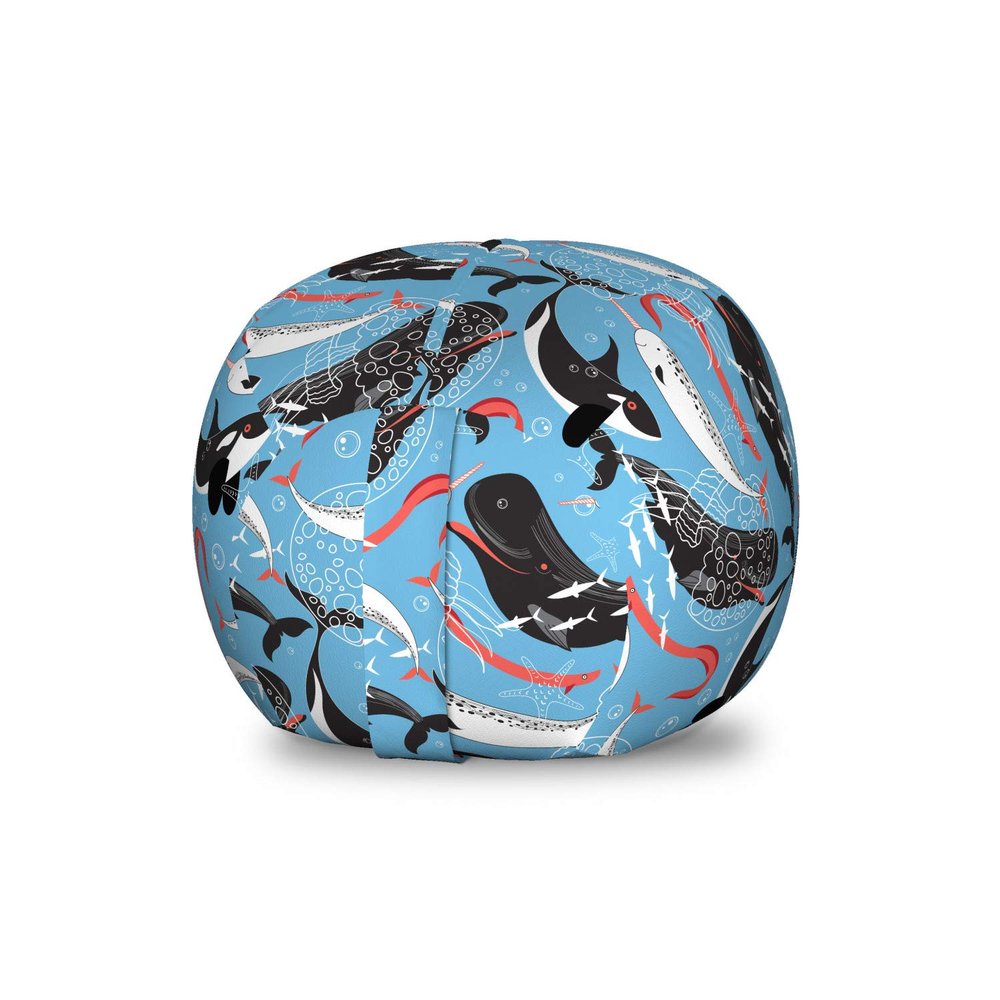 Ambesonne Narwhal Storage Toy Bag Chair, Arctic Giant Sea Mammals Orca White Whale Narwhal Sketch Ocean Fauna, Stuffed Animal Organizer Washable Bag, Small Size, Coral Black