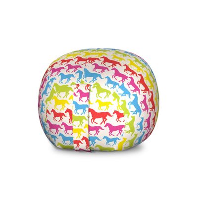 Ambesonne Horses Storage Toy Bag Chair, Rainbow Colors Giddy Pony Animal Art Retro Design Pattern Abstract Wild and Free, Stuffed Animal Organizer Washable Bag, Large Size, Pink Blue