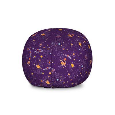 Ambesonne Space Storage Toy Bag Chair, UFOs Planets Stars Illustrations in Cartoon Style Spaceship Science, Stuffed Animal Organizer Washable Bag, Large Size, Purple Multicolor