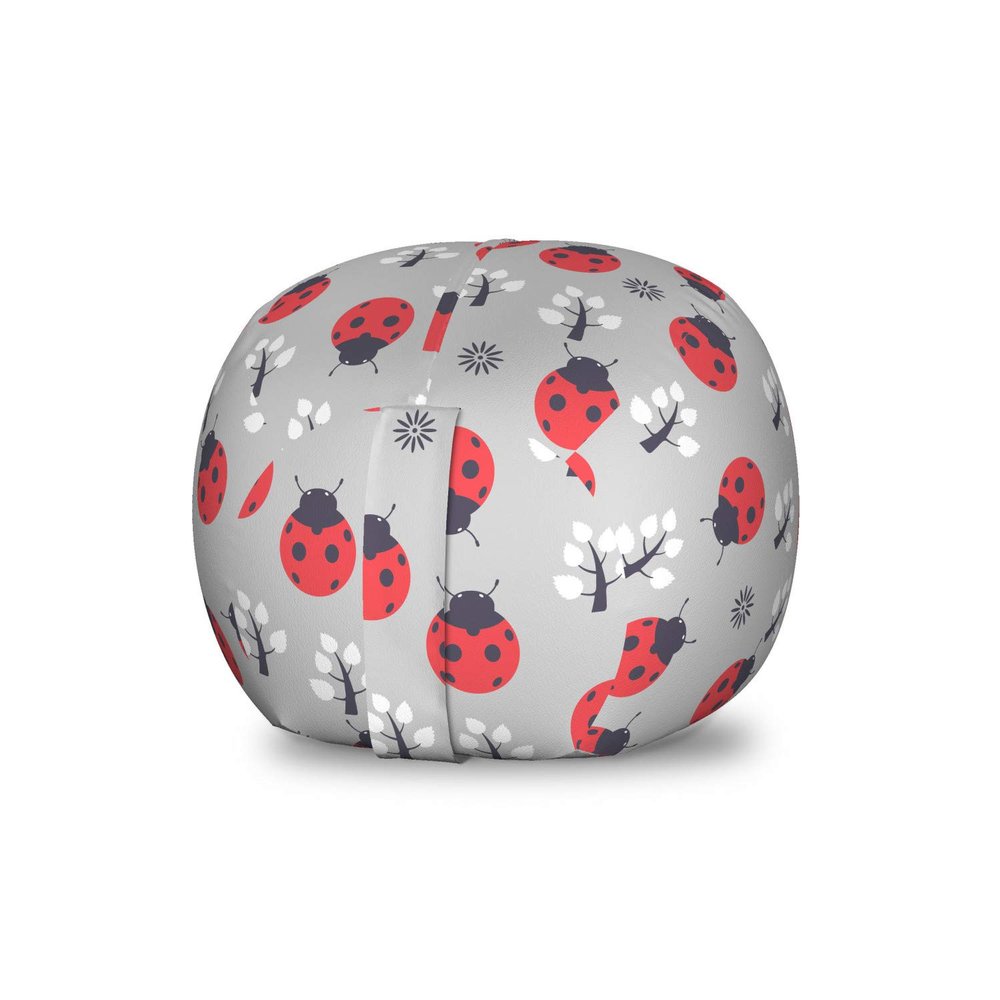 Ambesonne Ladybugs Storage Toy Bag Chair, Nature with Abstract Insects Trees and Flowers Pattern Cartoon, Stuffed Animal Organizer Washable Bag, Small Size, Coral Black