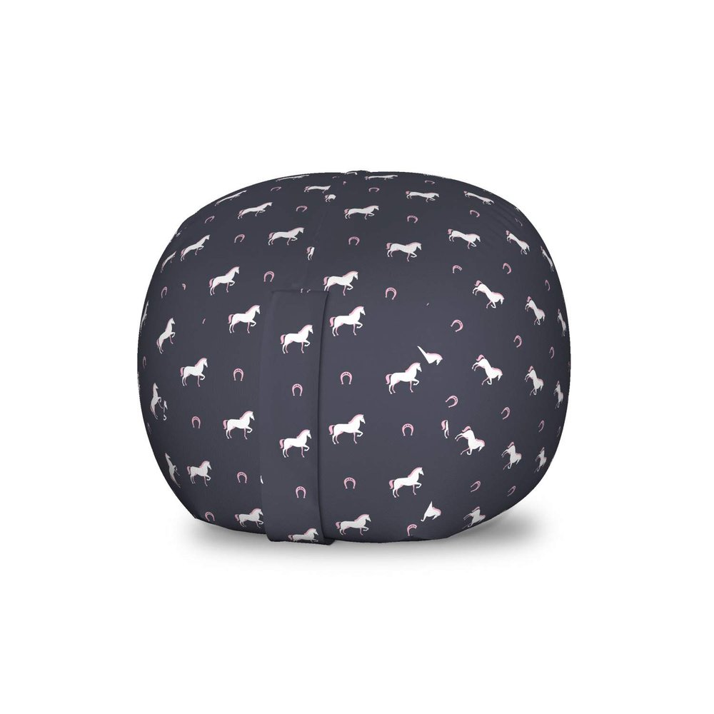 Ambesonne Horses Storage Toy Bag Chair, Animal Pattern Sublime Mustang Silhouette Wildlife Horseshoe Abstract, Stuffed Animal Organizer Washable Bag, Small Size, Purple Grey