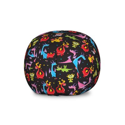 Ambesonne Dragon Storage Toy Bag Chair, Different Kinds of Colorful Comic Dragons on a Black Background with Little Stars, Stuffed Animal Organizer Washable Bag, Large Size, Black Red
