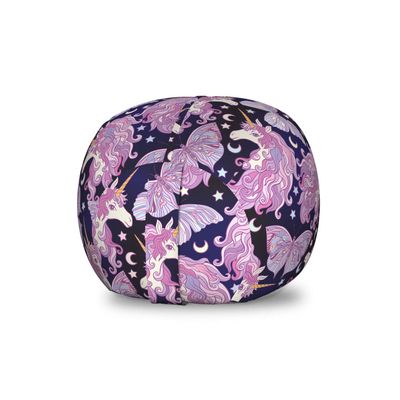 Ambesonne Unicorn Storage Toy Bag Chair, Mythical Animal with Colorful Mane Butterflies Stars Crescent Moons Fantasy World, Stuffed Animal Organizer Washable Bag, Small Size, Purple Pink