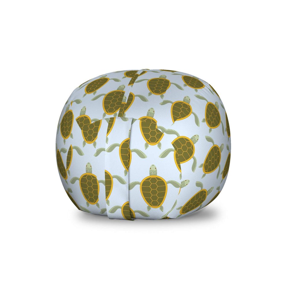 Ambesonne Turtle Storage Toy Bag Chair, Flock of Sea Turtles with Geometric Shells Childish Cartoon Style Ocean Animals, Stuffed Animal Organizer Washable Bag, Small Size, Green Yellow