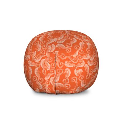 Ambesonne Seahorse Storage Toy Bag Chair, Cartoon Seahorse Ornamented with Curvy Lines in Repeating Form, Stuffed Animal Organizer Washable Bag, Large Size, White Sienna