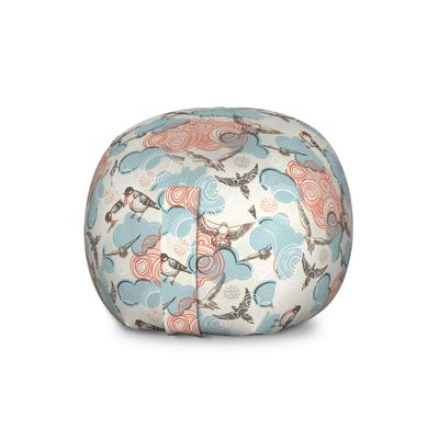 Ambesonne Abstract Storage Toy Bag Chair, Celestial Dashed Theme with Patched Cloud Sparrow Birds and Domestic Pigeons, Stuffed Animal Organizer Washable Bag, Large Size, Multicolor