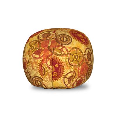 Ambesonne Steampunk Storage Toy Bag Chair, Vintage Pattern with Various Gears of Clockwork on Worn Out Style Background, Stuffed Animal Organizer Washable Bag, Small Size, Vermilion Yellow