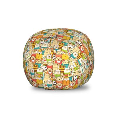 Ambesonne Funny Storage Toy Bag Chair, Many Different Polar Bears Comical Characters Funny Faces Doodle Teddy Crowd, Stuffed Animal Organizer Washable Bag, Small Size, Multicolor