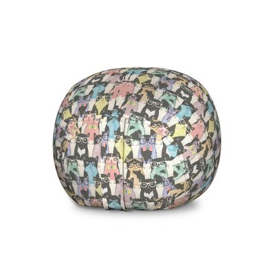 Ambesonne Funny Cartoon Storage Toy Bag Chair, Theme of Playful Hipster Cats with Glasses Colorful Dotted Designed Print, Stuffed Animal Organizer Washable Bag, Large Size, Pink Grey