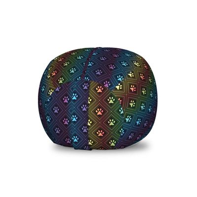 Ambesonne Dog Lover Storage Toy Bag Chair, Paw Print Pattern Diamond Shaped Rhombus Shapes Design Geometric Arrangement, Stuffed Animal Organizer Washable Bag, Small Size, Blue Orange