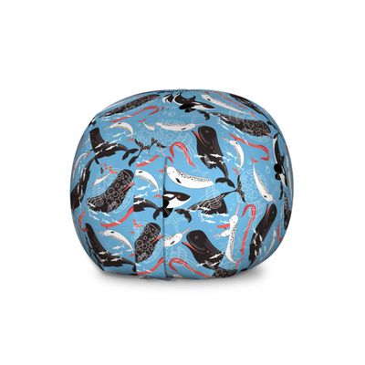 Ambesonne Narwhal Storage Toy Bag Chair, Arctic Giant Sea Mammals Orca White Whale Narwhal Sketch Ocean Fauna, Stuffed Animal Organizer Washable Bag, Large Size, Coral Black