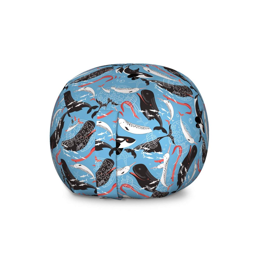 Ambesonne Narwhal Storage Toy Bag Chair, Arctic Giant Sea Mammals Orca White Whale Narwhal Sketch Ocean Fauna, Stuffed Animal Organizer Washable Bag, Large Size, Coral Black