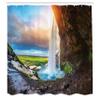 Ambesonne Iceland Shower Curtain, Seljalandsfoss Waterfall During Sunset Scenery Cloudscape Wilderness, Cloth Fabric Bathroom Decor Set with Hooks, 69" W x 70" L, Blue Orange Green view 2