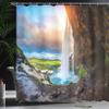 Ambesonne Iceland Shower Curtain, Seljalandsfoss Waterfall During Sunset Scenery Cloudscape Wilderness, Cloth Fabric Bathroom Decor Set with Hooks, 69" W x 70" L, Blue Orange Green view 3