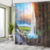 Ambesonne Iceland Shower Curtain, Seljalandsfoss Waterfall During Sunset Scenery Cloudscape Wilderness, Cloth Fabric Bathroom Decor Set with Hooks, 69" W x 70" L, Blue Orange Green view 4