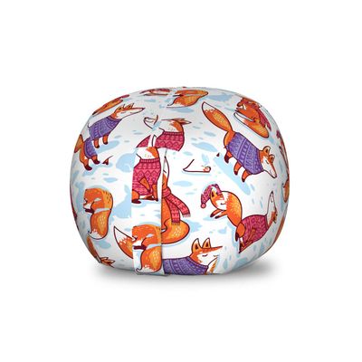 Ambesonne Fox Storage Toy Bag Chair, Snow Foxes with Winter Sweaters and Scarf Cartoon Vulpe Friends in Cozy Environment, Stuffed Animal Organizer Washable Bag, Small Size, White Orange