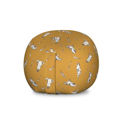 Ambesonne Rodeo Storage Toy Bag Chair, Bohemian Print of Cow Skulls with Retro Element and Feathers Wild West, Stuffed Animal Organizer Washable Bag, Large Size, Coffee White