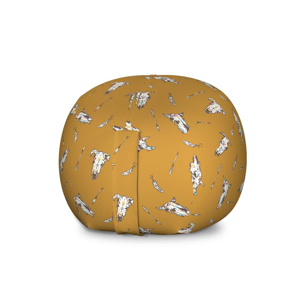 Ambesonne Rodeo Storage Toy Bag Chair, Bohemian Print of Cow Skulls with Retro Element and Feathers Wild West, Stuffed Animal Organizer Washable Bag, Large Size, Coffee White