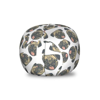 Ambesonne Pug Storage Toy Bag Chair, Cheerful Playful Animals Dog Heads with Tongues Out and Grunge Effect, Stuffed Animal Organizer Washable Bag, Small Size, Charcoal Grey
