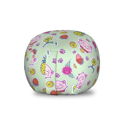 Ambesonne Cat Storage Toy Bag Chair, Cheerful Pattern with Smiling Cats Pineapples Strawberries Maneki Neko Happiness Love, Stuffed Animal Organizer Washable Bag, Small Size, Teal Green
