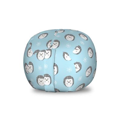 Ambesonne Hedgehog Storage Toy Bag Chair, Watercolor Artwork Smiling Happy Characters with White Daisies on Blue, Stuffed Animal Organizer Washable Bag, Small Size, Blue Grey