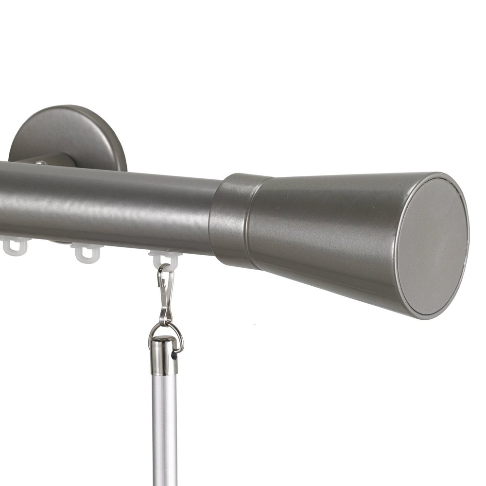 Infinette Tekno 25 Linea 1-1/8 Inch Diameter Single Traverse Window Curtain Rod Set, 48 Inch, Antique Silver