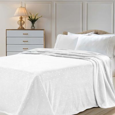 BLUENILEMILLS Braham Fleece Blanket, Microfiber, Chic, Warm, Restful, Deep Sleep, Wrinkle-Resistant, Fade-Resistant, Polka Dots, White, Throw