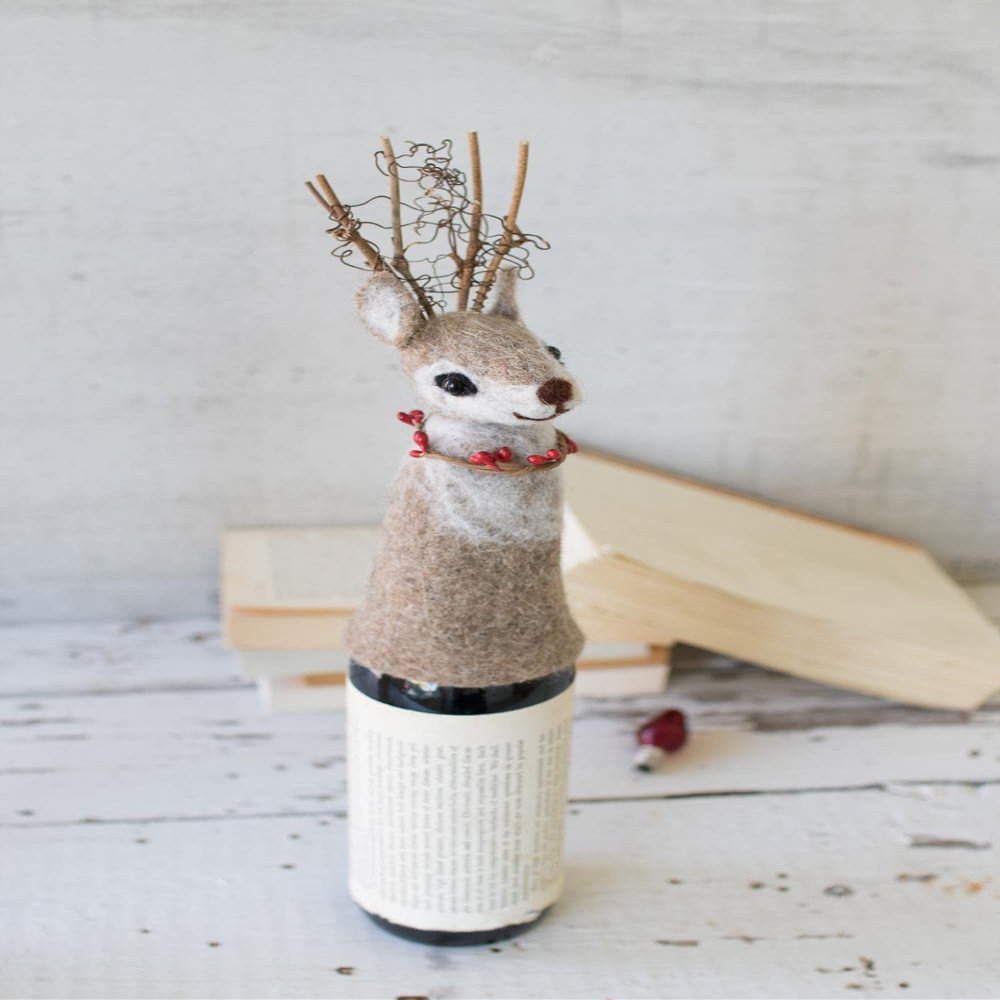 GwG Outlet Felt Christmas Deer Wine Topper CHB2181