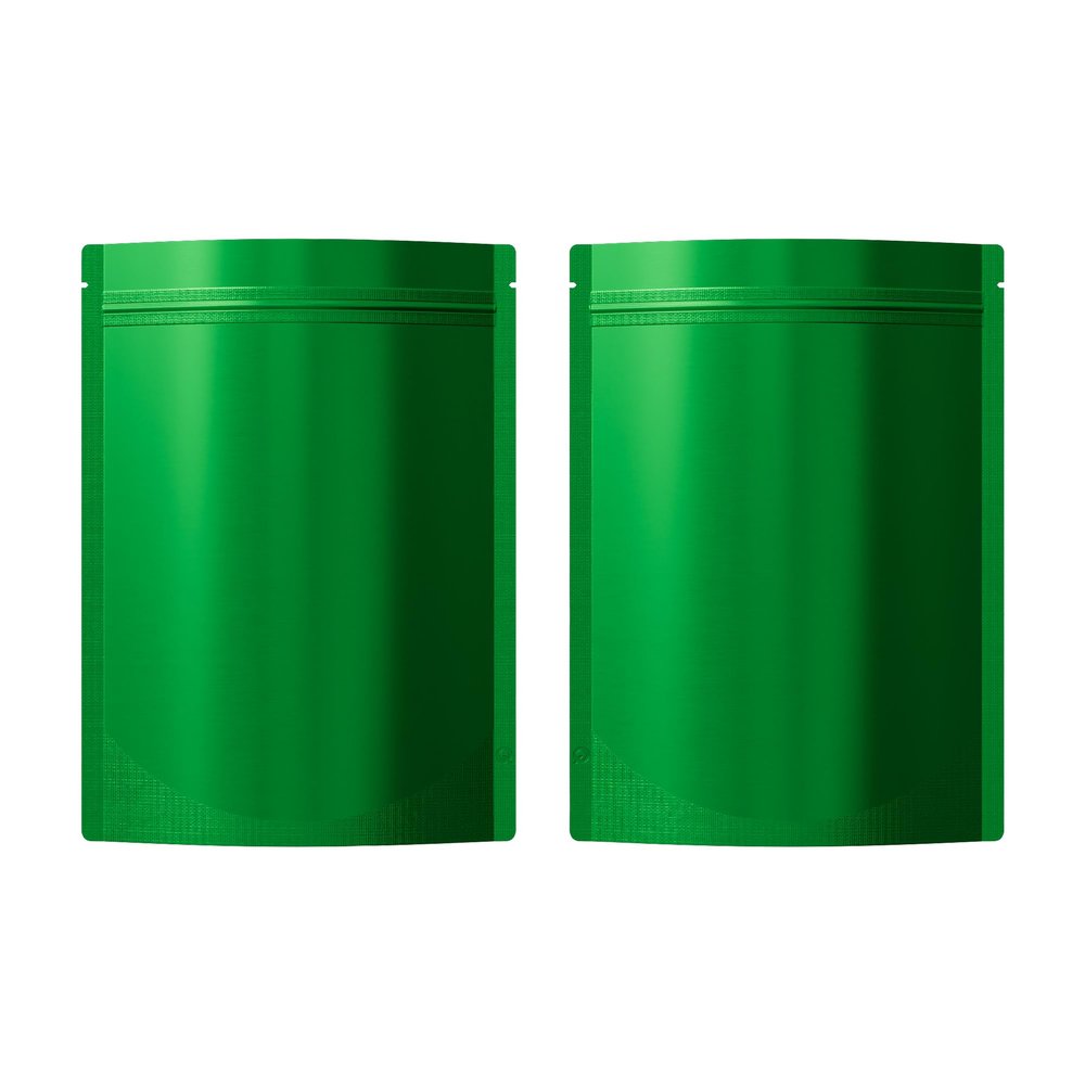 QQ Studio Pack of 100 Matte/Glossy Color Stand-Up Foil Resealable Zipper Pouches (6.3" x 8.6", Matte Green)