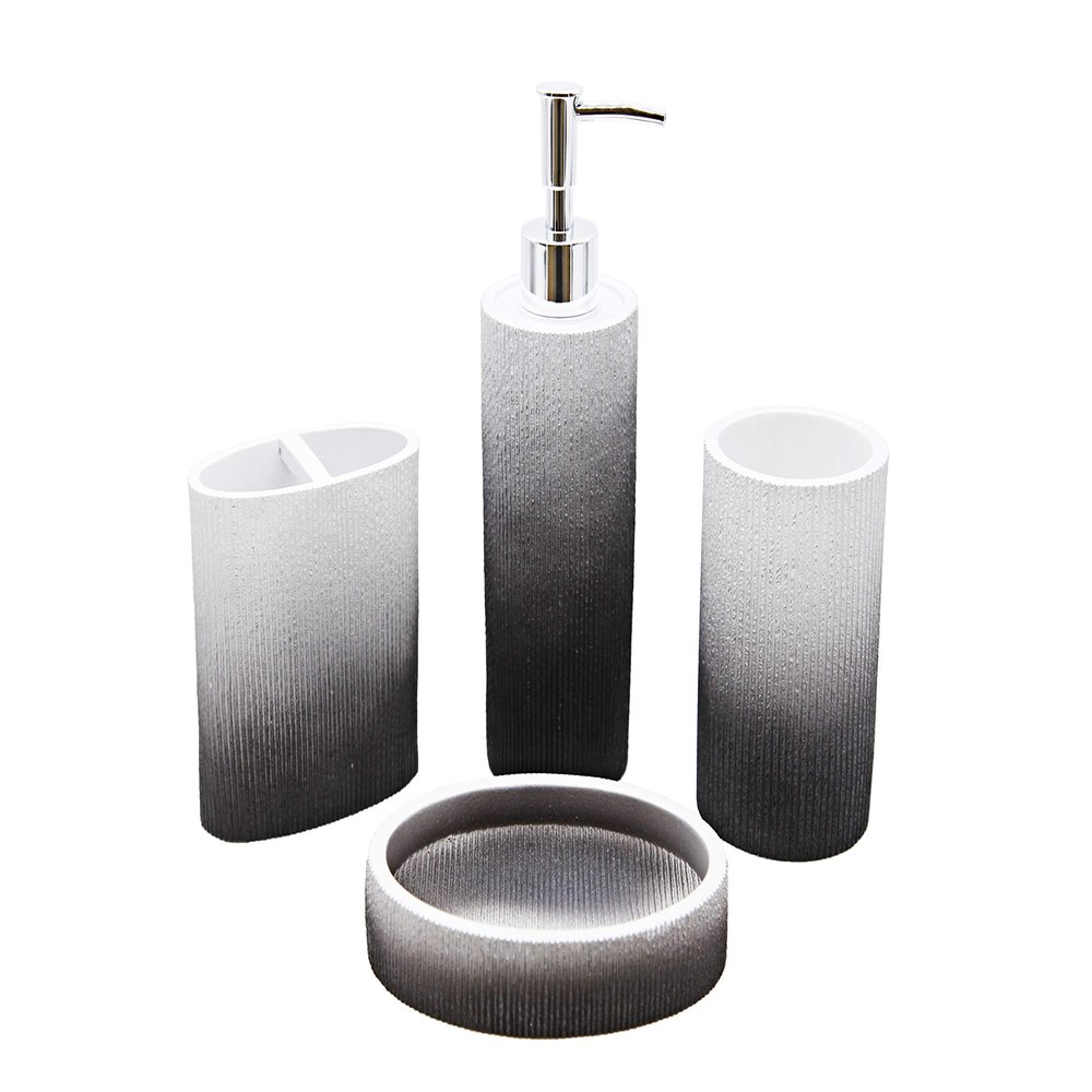 Marina Decoration Luxury Modern Dcor 4 Piece Bath Accessories Set Ensemble Included Bathroom Liquid Soap Lotion Dispenser Pump Toothbrush Holder Tumbler and Soap Dish, Unicorn Ribbed Style