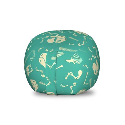 Lunarable Dinosaur Party Storage Toy Bag Chair, Skeleton Fossil Animal Dino Bones Tyrannosaurus Skull Sci Fi Pattern, Stuffed Animal Organizer Washable Bag, Small Size, Sea Green Cream
