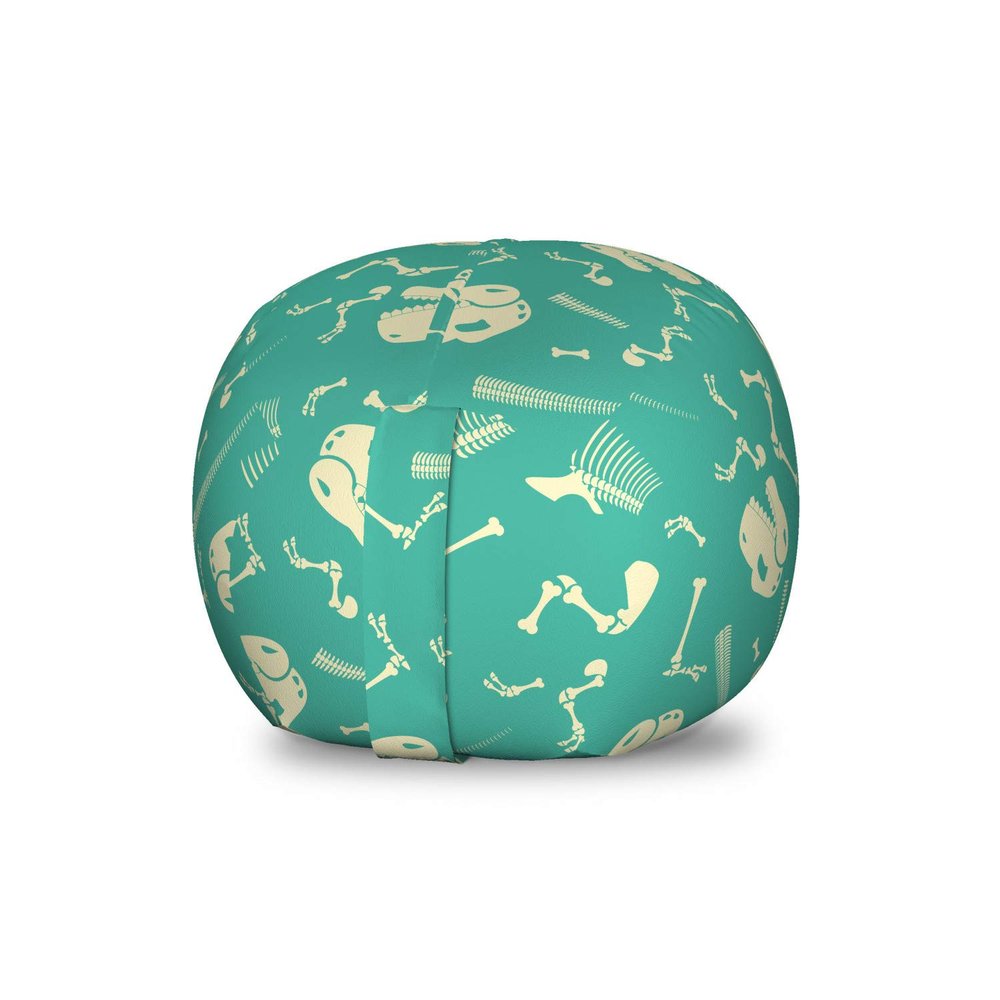 Lunarable Dinosaur Party Storage Toy Bag Chair, Skeleton Fossil Animal Dino Bones Tyrannosaurus Skull Sci Fi Pattern, Stuffed Animal Organizer Washable Bag, Small Size, Sea Green Cream