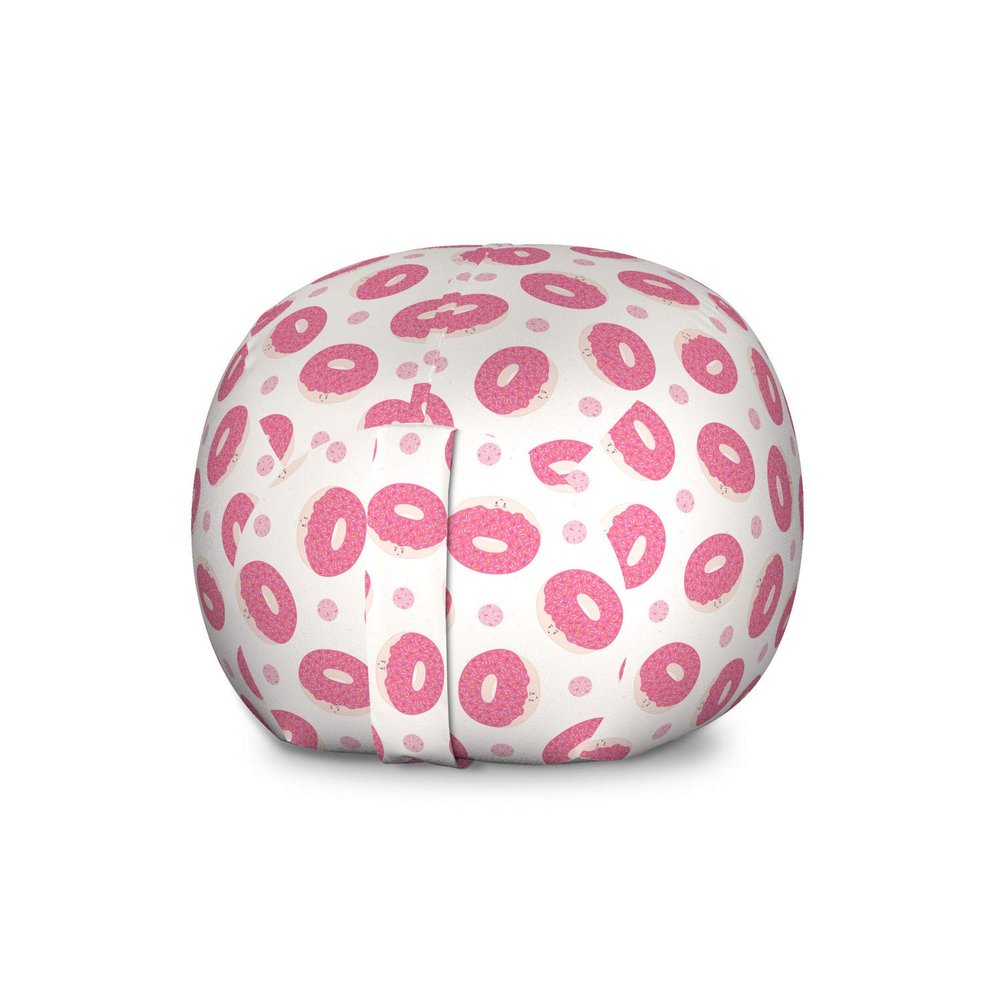 Lunarable Donut Storage Toy Bag Chair, Continuous Kawaii Style Cartoon Smiling Bakery Food Dessert with Sprinkles, Stuffed Animal Organizer Washable Bag, Large Size, Pink Pale Eggshell